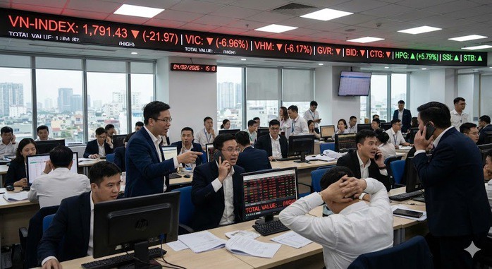 VN-Index "bốc hơi" 21,97 điểm (tương đương 1,21%), chính thức mất mốc 1.800 và lùi sâu về 1.791,43 điểm.