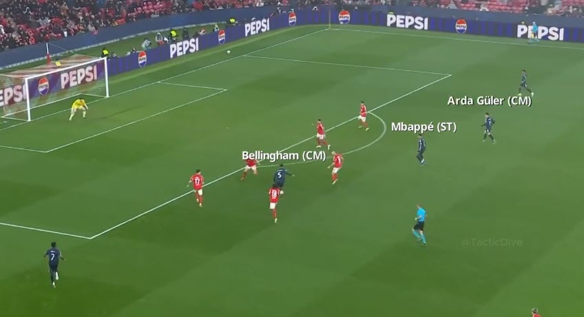 Nhưng khi Bellingham đi bóng đột phá thì Mbappe đứng chờ bên ngoài thay vì chạy vào