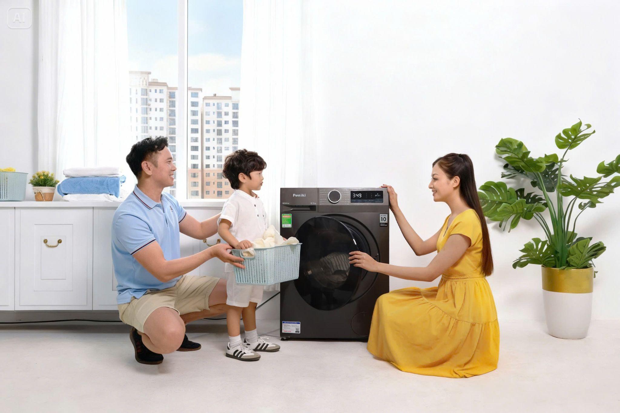 Máy giặt cửa trước Funiki 12.5kg giúp việc giặt giũ trong nhiều gia đình trở nên gọn gàng và chủ động hơn