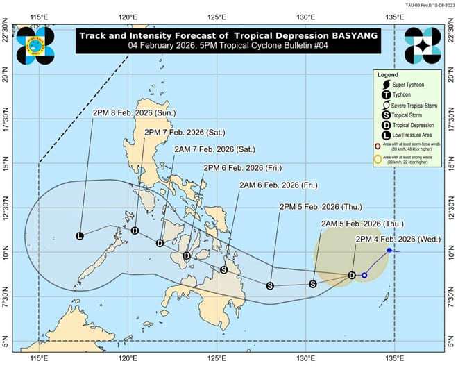 Hướng di chuyển của bão Basyang. Nguồn: PAGASA.&nbsp;