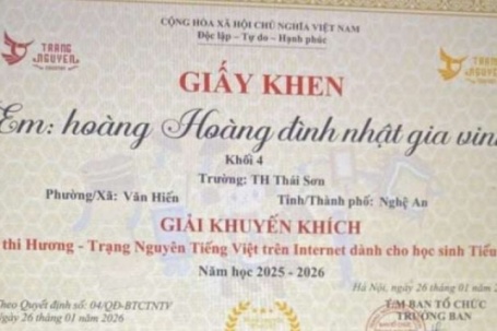 Xôn xao cái tên "lạ chưa từng thấy" của học sinh Nghệ An trên Giấy khen Trạng Nguyên Tiếng Việt