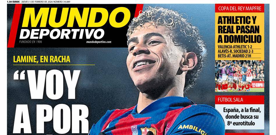 Yamal trên trang nhất của tờ Mundo Deportivo số ra ngày 5/2
