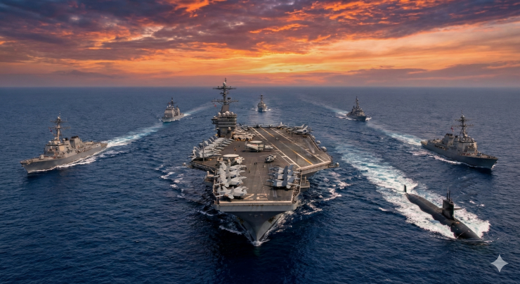 Mỹ đã điều thêm nhóm tác chiến tàu sân bay USS Abraham Lincoln đến Trung Đông giữa căng thẳng với Iran. Ảnh minh họa AI