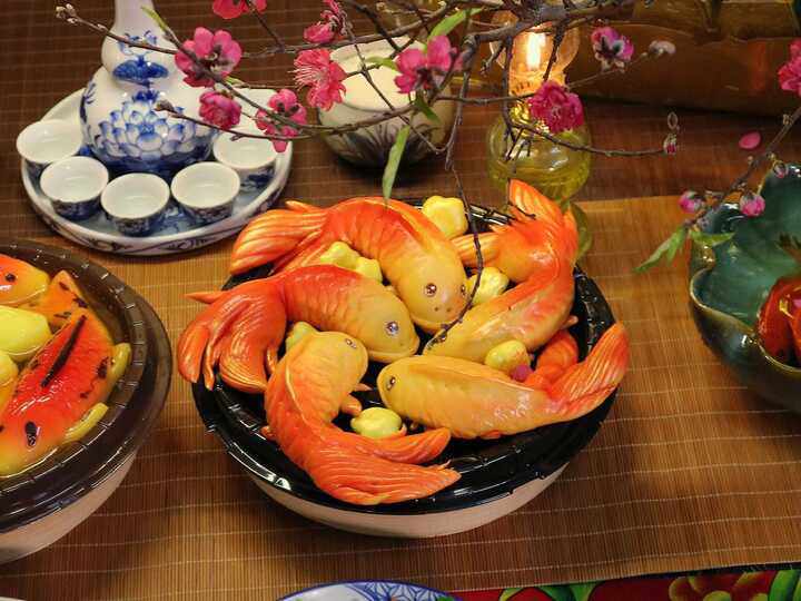 Bánh bao "Lý Ngư Quần Hội" đẹp mắt. (Ảnh: Vu Thu Huong)