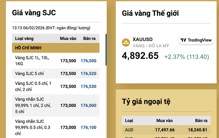 Cuối ngày 6-2, giá vàng miếng SJC, vàng nhẫn đồng loạt tăng - 2