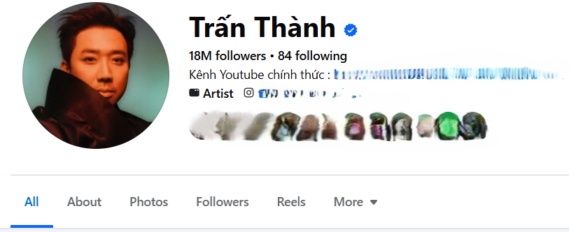 Trấn Thành có lượng người theo dõi "khủng" trên Facebook. (Ảnh chụp màn hình)