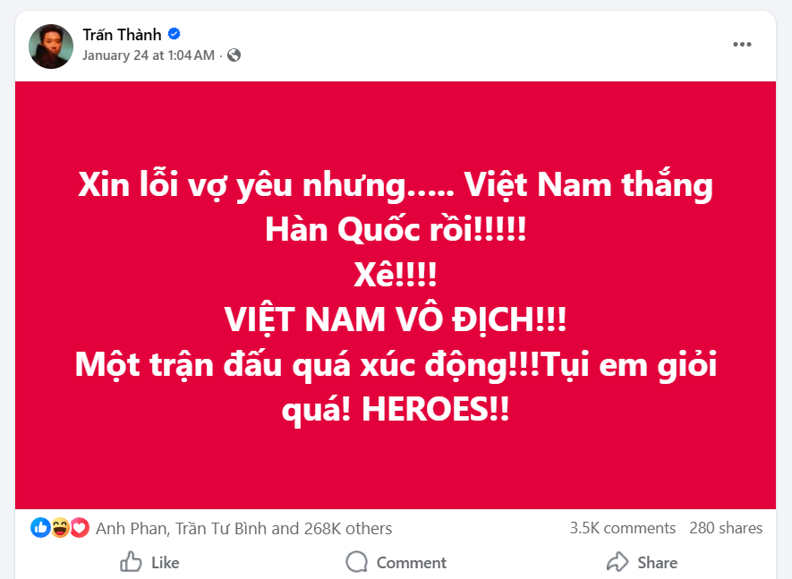 Một bài đăng "bùng nổ" tương tác khi nói về bóng đá. (Ảnh chụp màn hình)