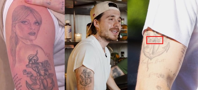 Chữ "DAD" chính giữa hình xăm mỏ neo được Brooklyn xăm đè các biểu tượng khác lên trên. Bên dưới chiếc mỏ neo là dòng chữ "Love you Bust" - ám chỉ biệt danh trìu mến mà David Beckham dành cho con trai đầu lòng của mình.