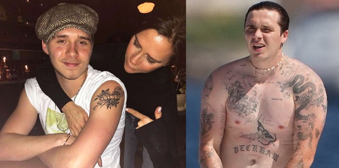 Hình xăm trái tim thể hiện tình cảm với mẹ được Brooklyn thực hiện vào năm 2018 - một năm trước khi hẹn hò với con gái tỷ phú Nelson Peltz.