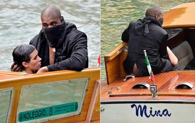 Vợ chồng Kanye West từng bị chỉ trích gay gắt khi ngồi ôm nhau trong tư thế nhạy cảm trên taxi nước ở Venice. Ảnh: Backgrid