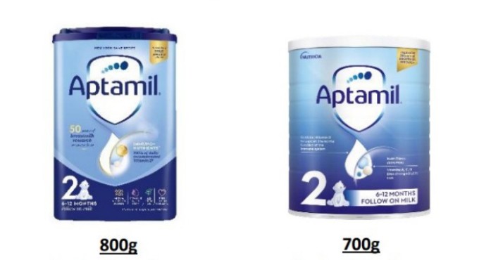 Hai lô Aptamil trong thông báo thu hồi hôm 6/2 của Danone tại Anh. Ảnh: Danone UK