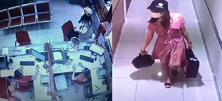 Phùng Thị Thắng (đội mũ) cướp ngân hàng và đến trung tâm thương mại đổi trang phục. Ảnh: A.X.