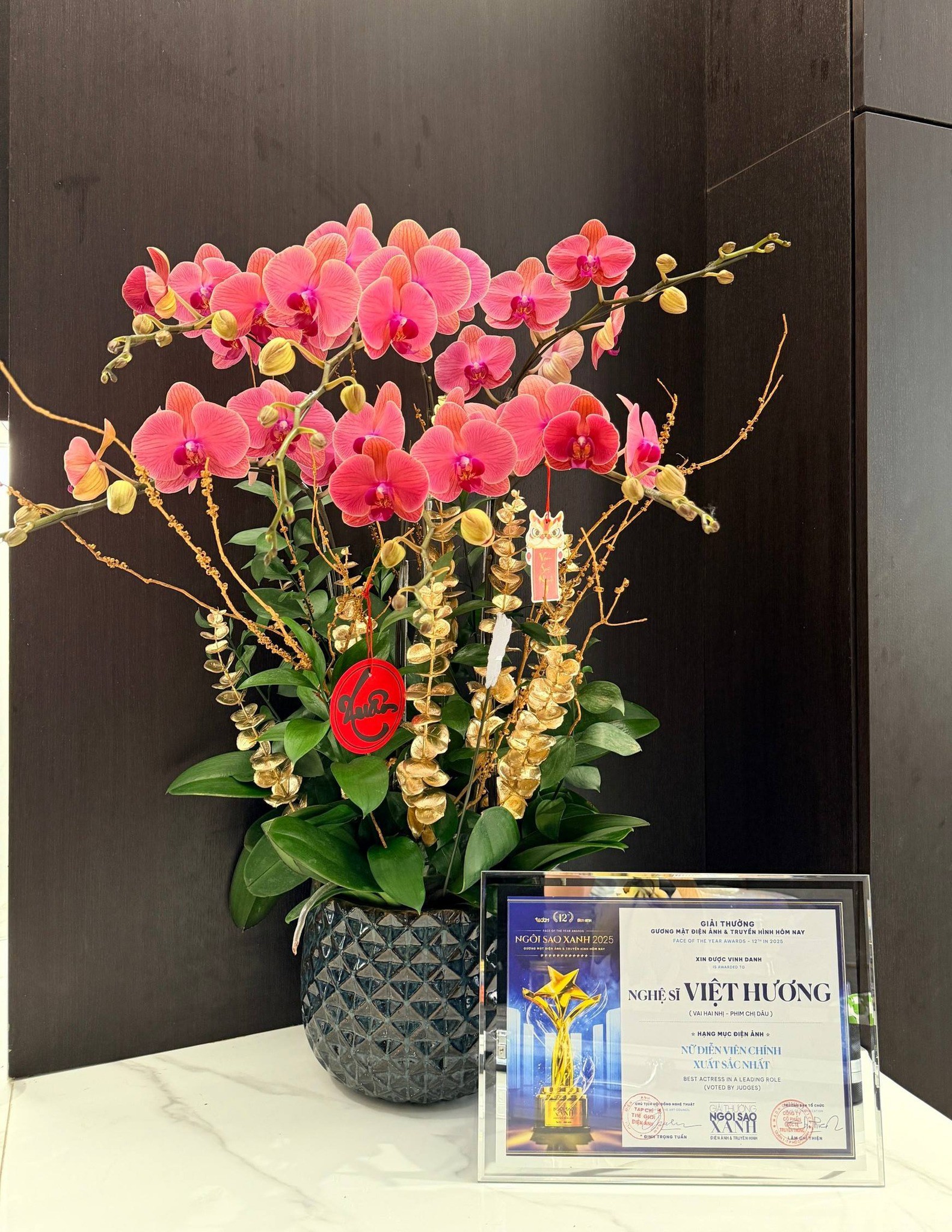 Việt Hương chia sẻ hình ảnh chứng nhận vinh danh nhờ vai Hai Nhị trong "Chị dâu".