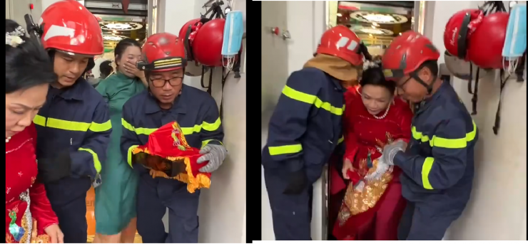 Lực lượng cứu hộ giải cứu những người mắc kẹt trong thang máy ra ngoài.