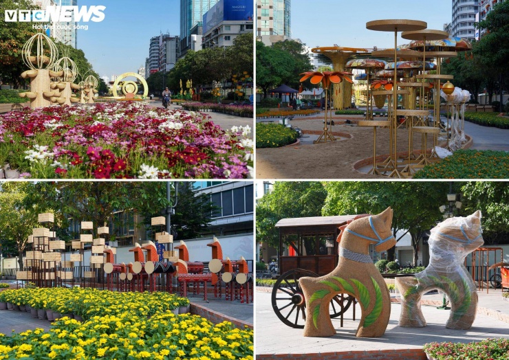 Theo quan sát, phần lớn khung tiểu cảnh đã được hoàn tất. Công việc hiện nay chủ yếu tập trung vào xử lý bề mặt, lắp đặt chi tiết trang trí, điều chỉnh bố cục và kiểm tra kỹ thuật. Một số đoạn đã được thu dọn vật liệu, cho thấy tiến độ thi công đang bám sát kế hoạch đề ra.