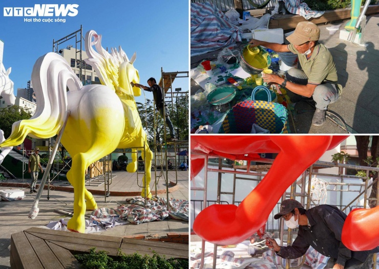 Hiện các nghệ nhân đang tiếp tục xử lý lớp bề mặt, hoàn thiện màu sắc và các chi tiết trang trí cho linh vật. Song song đó, đội kỹ thuật tiến hành kiểm tra kết cấu, gia cố các mối nối nhằm đảm bảo an toàn trong suốt thời gian trưng bày.