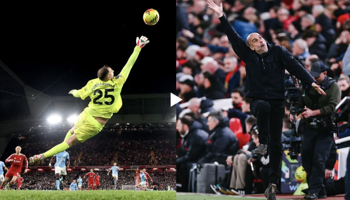 Pep tạo dáng tương tự pha cứu thua đẳng cấp của Donnarumma