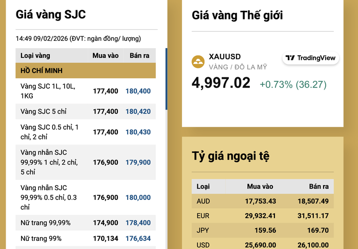 Cuối ngày 9-2, giá vàng miếng SJC biến động mạnh - 2
