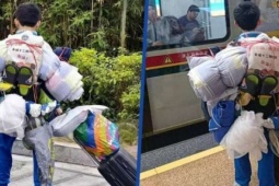 Nam sinh "nhỏ thó" gùi chăn lều kín lưng về quê ăn Tết, người lớn cũng phải nể