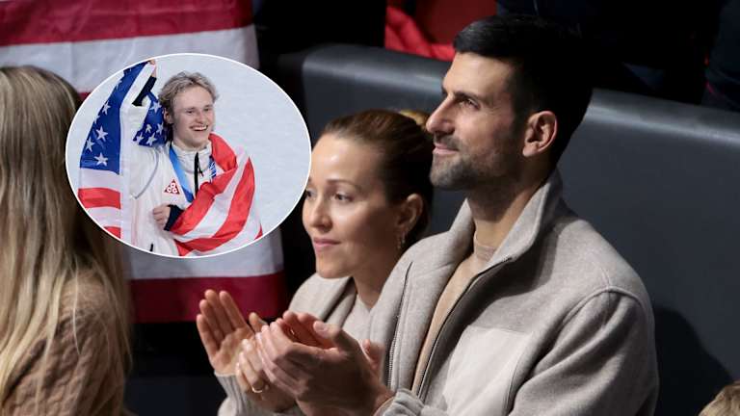 Malinin (ảnh nhỏ) nhận lời tán dương, khâm phục từ vợ chồng Djokovic (ảnh lớn)