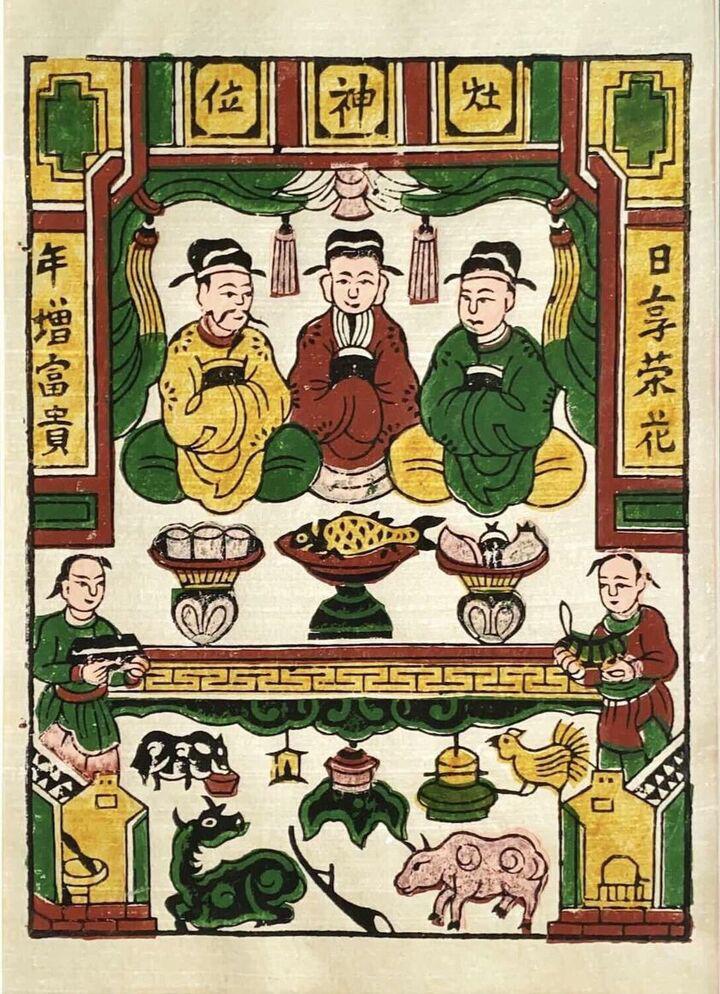 Tranh Đông Hồ "Táo Quân". (Ảnh: Tranh dân gian Đông Hồ)