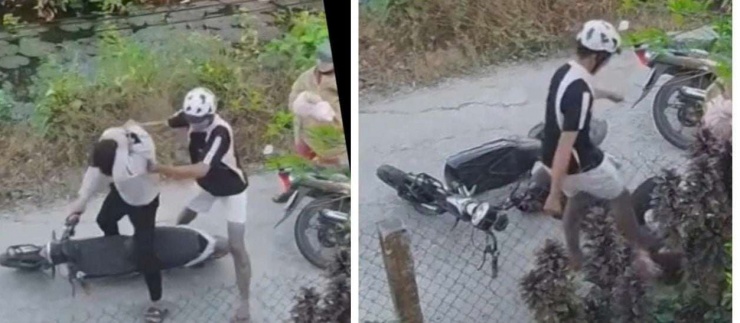 Thanh niên dừng xe bước xuống nắm đầu đánh, đá học sinh lớp 9 ở phường Long An (Tây Ninh). Ảnh: T.L