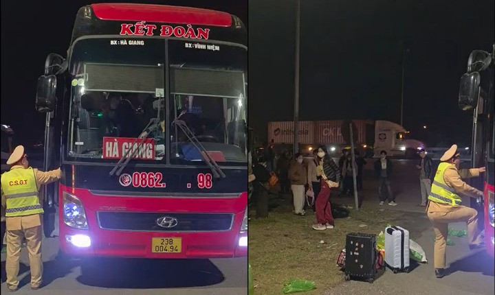 Tổ công tác Đội CSGT đường bộ số 5 (Phòng CSGT Công an TP Hải Phòng) dừng xe khách có dấu hiệu vi phạm để kiểm tra, xử lý.