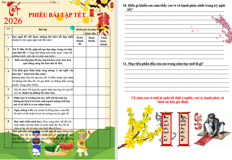 Bài tập Tết của cô Hà giao cho học sinh. Ảnh: NVCC