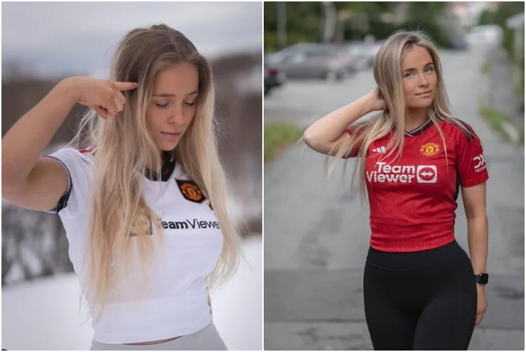 Therese Gudmundsen thường xuyên xuất hiện trong trang phục thi đấu cho Man United