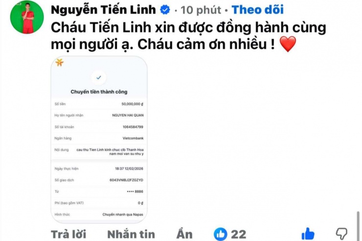 Tiến Linh chi 50 triệu đồng ủng hộ cầu thủ Đông Á Thanh Hoá đón Tết - 1