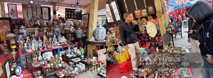 Nhiều gian hàng bày bán đồ thờ cũng như các đồ giả cổ.