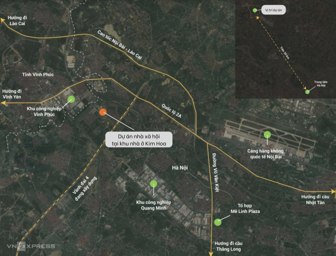 Vị trí dự án nhà xã hội dưới 20 triệu một m2 vừa được mở bán ở Hà Nội. Đồ họa: Anh Tú