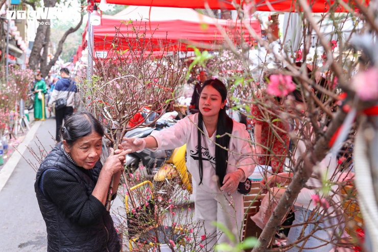 Ai cũng tranh thủ sắm sửa, lựa chọn những món đồ, cành đào ưng ý để mang không khí Tết về với gia đình.