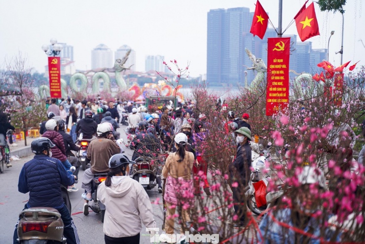 Tại khu vực 2 con Rồng Hồ Tây, không khí mua bán cây cảnh cũng diễn ra sôi động.