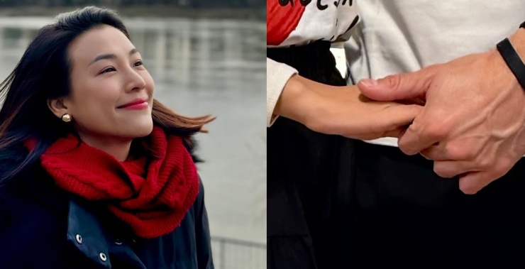 Hoàng Oanh được đông đảo bạn bè, đồng nghiệp chúc mừng khi đăng ảnh tay trong tay một người đàn ông giấu mặt và viết 'Thanks universe you are here' (Tạm dịch: 'Cảm ơn vũ trụ vì anh ở đây').