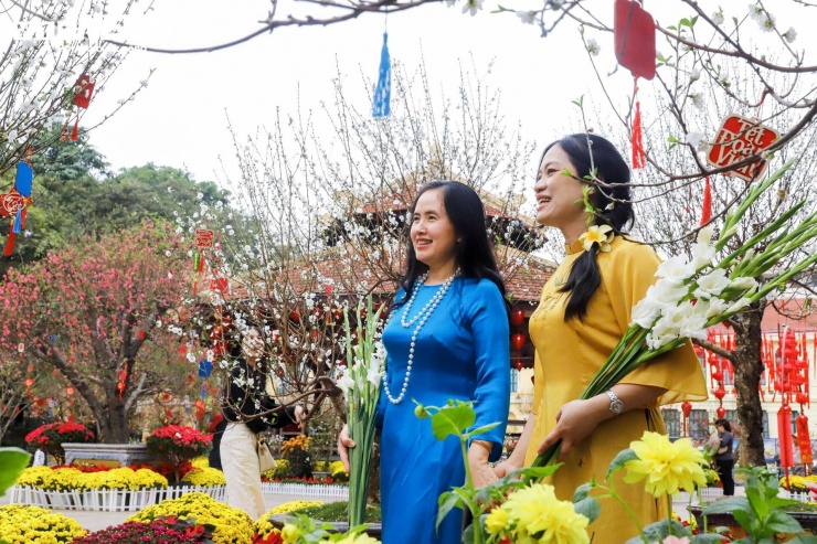 Nhiều cây nở rộ đúng dịp cận Tết, sắc hồng phủ kín không gian, thu hút người dân dừng lại chụp ảnh.