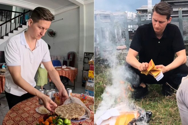 Heiko chuẩn bị mâm cúng tất niên và cùng gia đình vợ đi tảo mộ&nbsp;