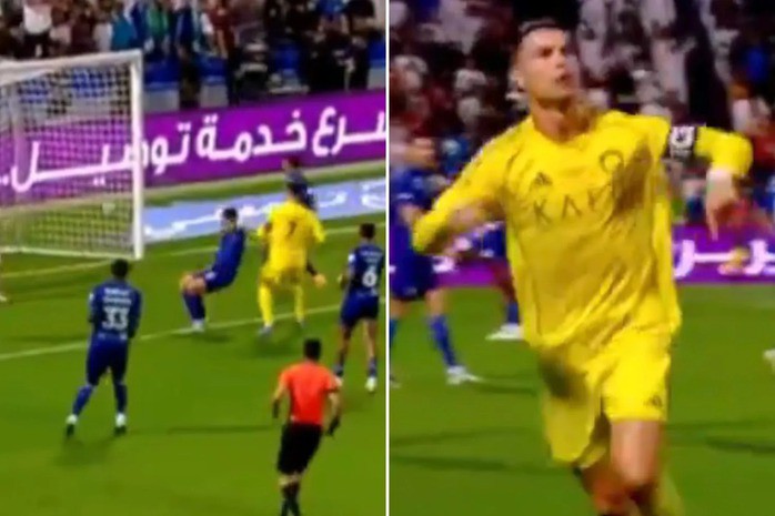 Hành động ăn mừng của Ronaldo ám chỉ anh sẽ tiếp tục gắn bó với bóng đá Ả Rập Saudi. Ảnh: SunSport