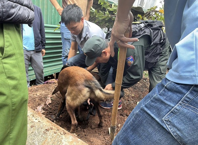 Công an sử dụng chó nghiệp vụ hỗ trợ tìm kiếm ma túy chôn giấu trên diện tích 2.000 m2