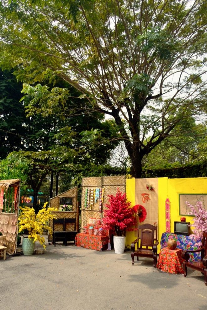 Không gian Tết tại sân vườn rộng rãi của gia đình Trịnh Kim Chi như bức tranh làng quê miền Nam đầy hoài niệm.