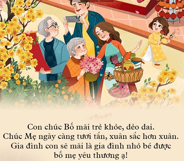 Những lời chúc Tết Bính Ngọ 2026 ấm áp tình cảm từ các con kính tặng bố mẹ.