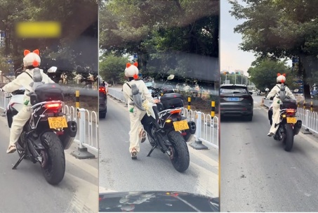 Clip: "Cô bé hạt tiêu" điều khiển xe phân khối lớn, thao tác cực ngầu ở đèn đỏ