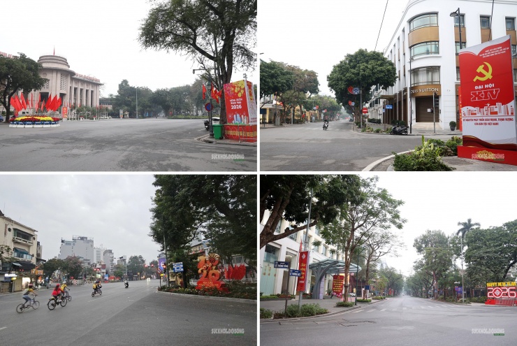 Những tuyến phố trung tâm Hà Nội vắng lặng giữa không gian trong trẻo sáng đầu năm.