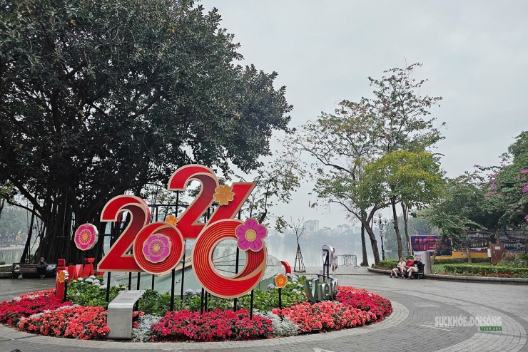 Tiểu cảnh “2026” rực rỡ bên hồ Hoàn Kiếm tạo nên bức tranh xuân dịu dàng giữa lòng Thủ đô.