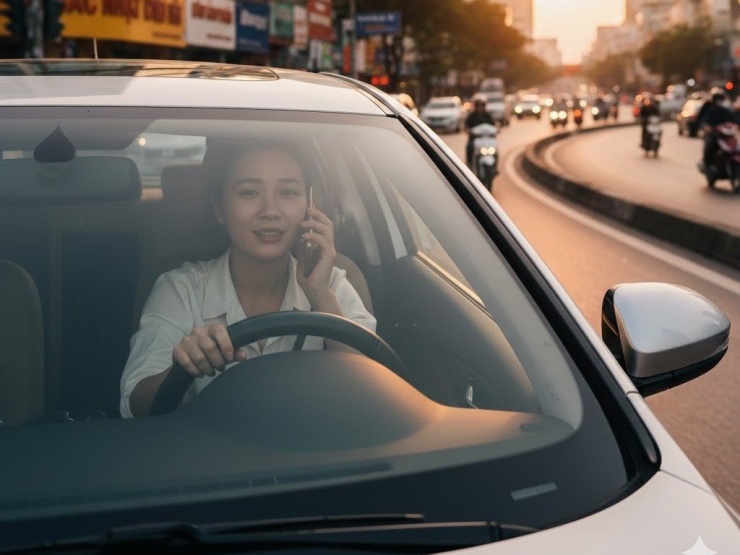 Vừa lái xe vừa dùng tay sử dụng điện thoại là lỗi khá phổ biến ở Việt Nam. Ảnh minh hoạ được tạo bởi AI