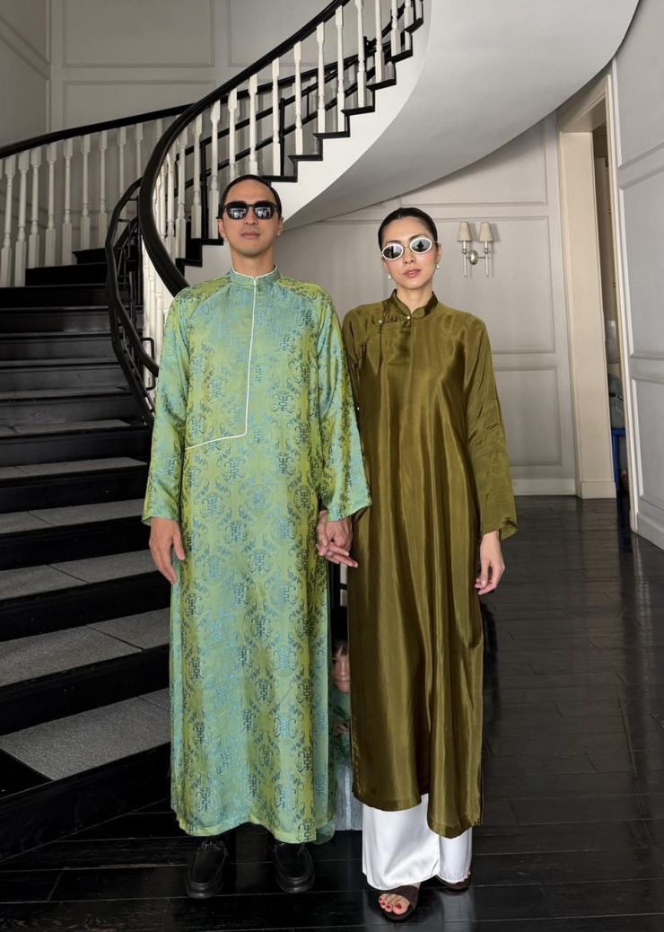 Áo dài du xuân của vợ chồng Tăng Thanh Hà và các cặp sao Việt - 1