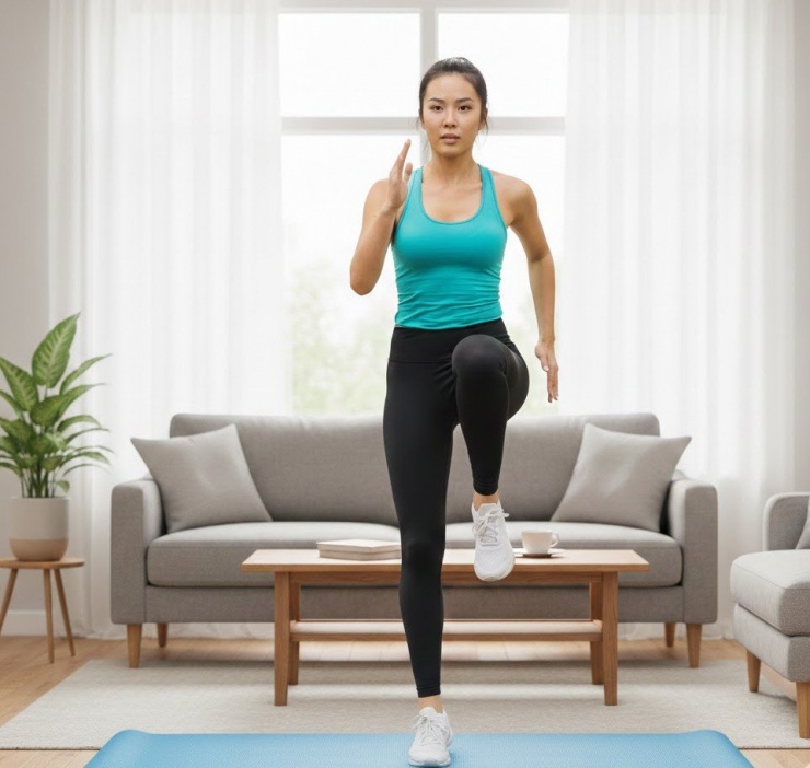 Nâng cao gối tại chỗ giúp tăng nhịp tim nhẹ, cải thiện tuần hoàn và hỗ trợ đốt năng lượng sau bữa ăn, rất phù hợp trong ngày Tết.