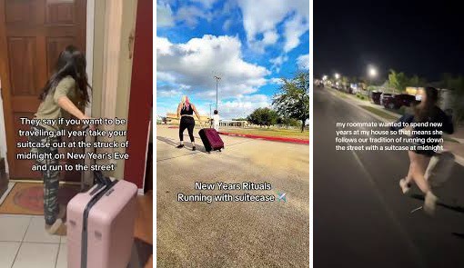 Cầm vali rỗng chạy quanh khu phố nếu bạn muốn năm mới được đi du lịch nhiều nơi. Ảnh: TikTok
