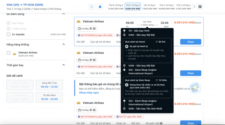 Giá vé chặng Vinh - TPHCM cao chót vót