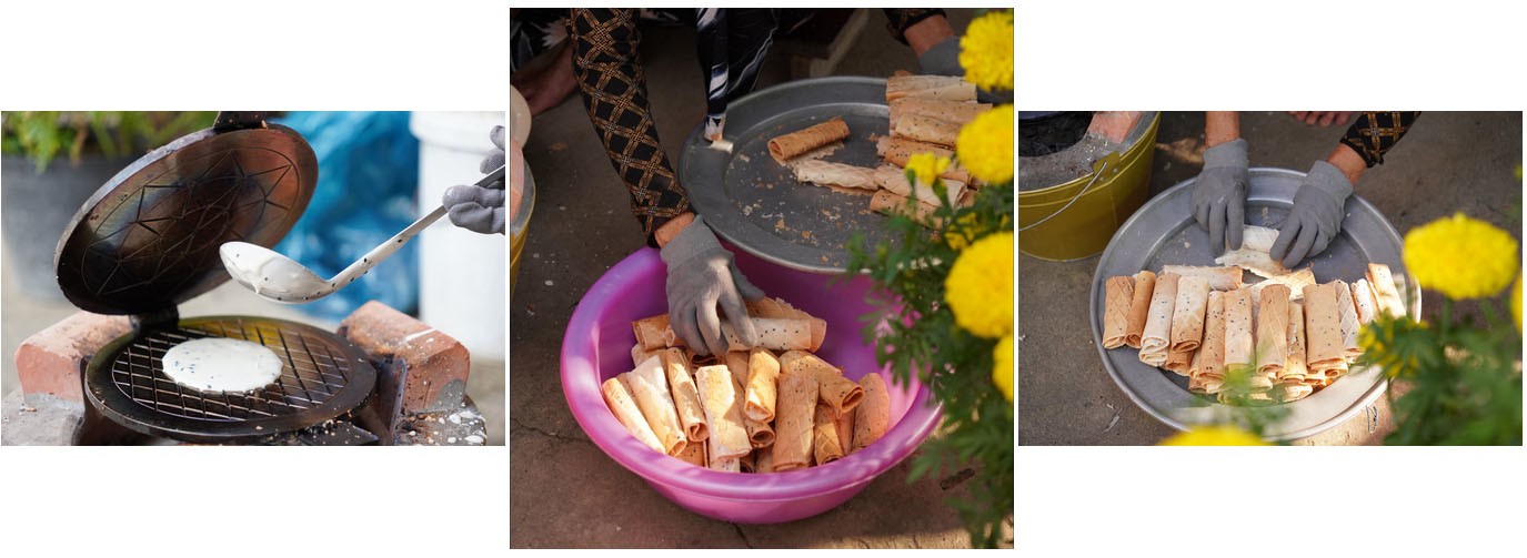 Ở một số nơi, tùy sở thích mà người ta có thể cuộn bánh kẹp thành hình ống hoặc sáng tạo thành hình phễu, hình tam giác hay để nguyên dáng ban đầu